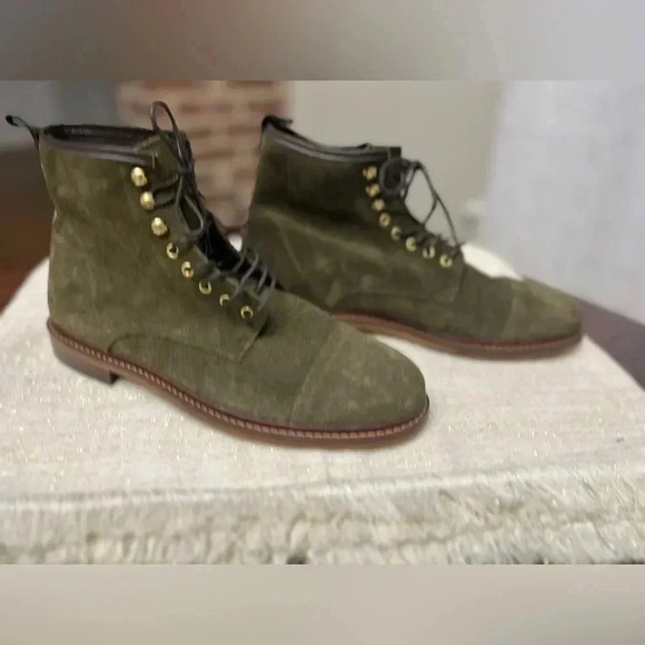 Shoe The Bear Curtis Olive Green Suede Ankle Boots Size EU 42 US 9 Preppy NWOB - Picture 2 of 10